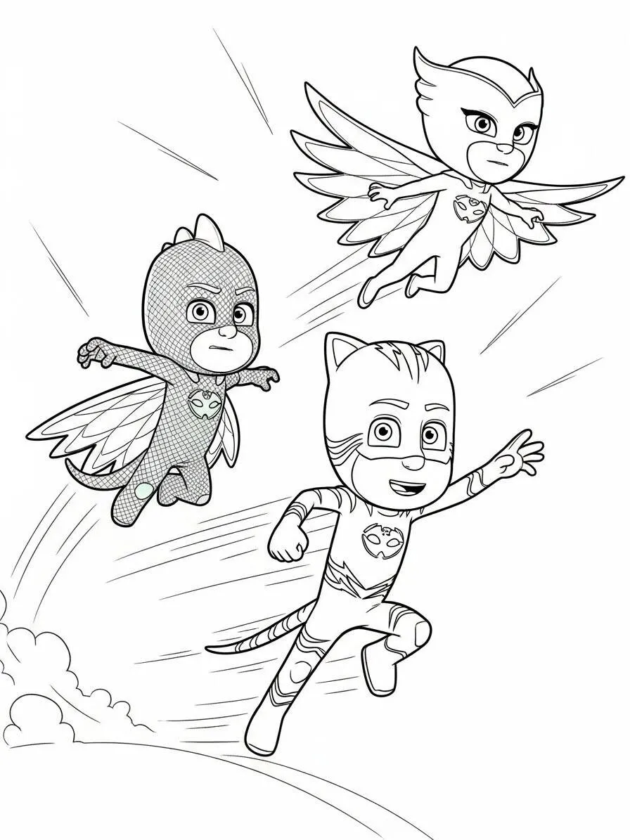 PJ Masks Super Heroes in Action Coloring Page