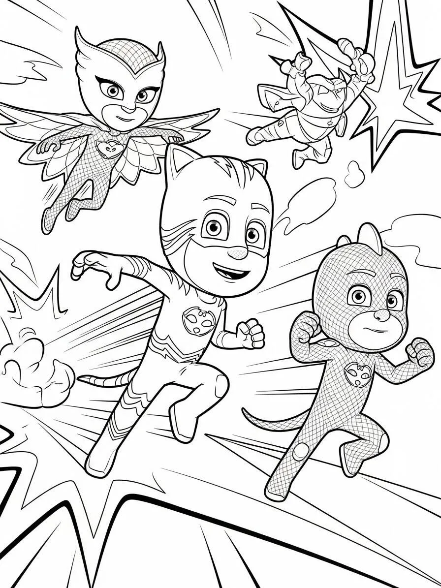 PJ Masks Super Heroes in Action Coloring Page