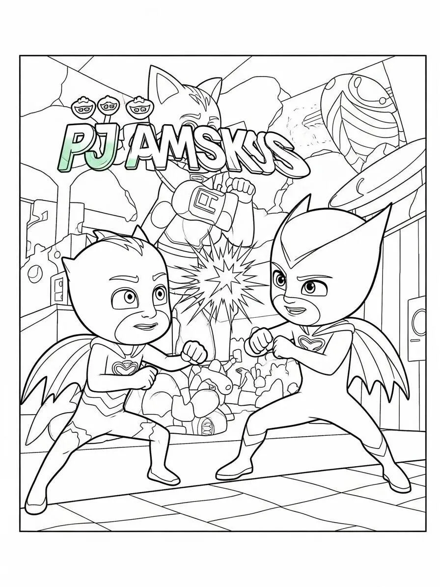 PJ Masks Catboy and Owlette Ready for Action Coloring Page