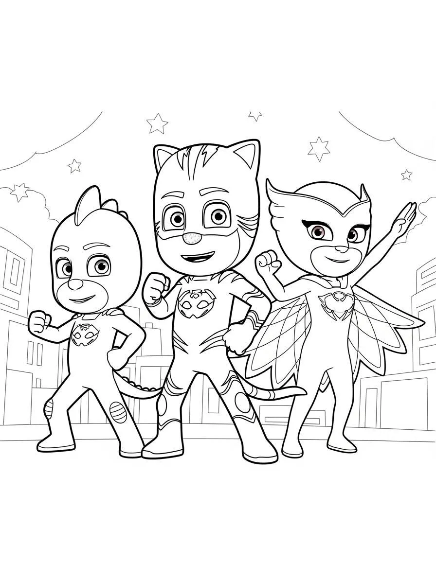 PJ Masks Catboy, Gekko and Owlette Coloring Page