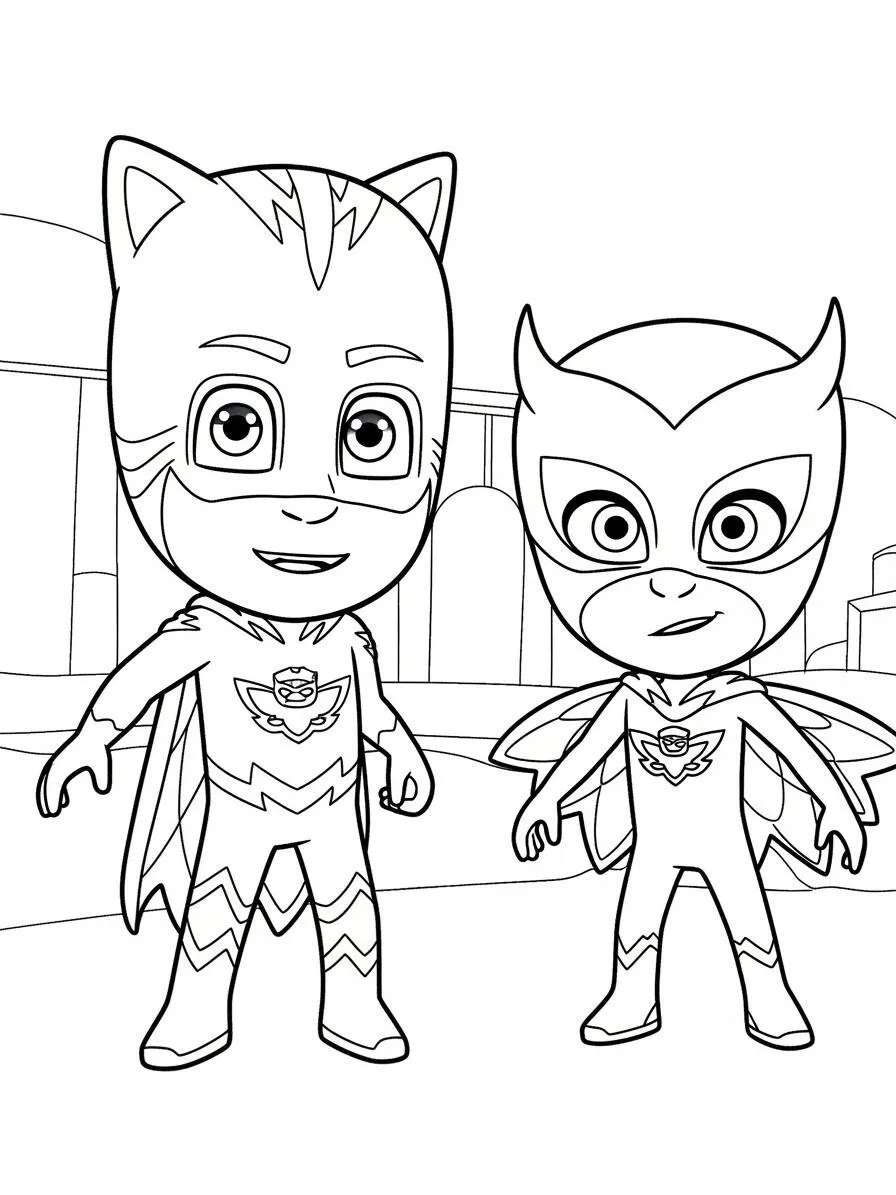 Desenho de PJ Masks Catboy e Owlette para Colorir