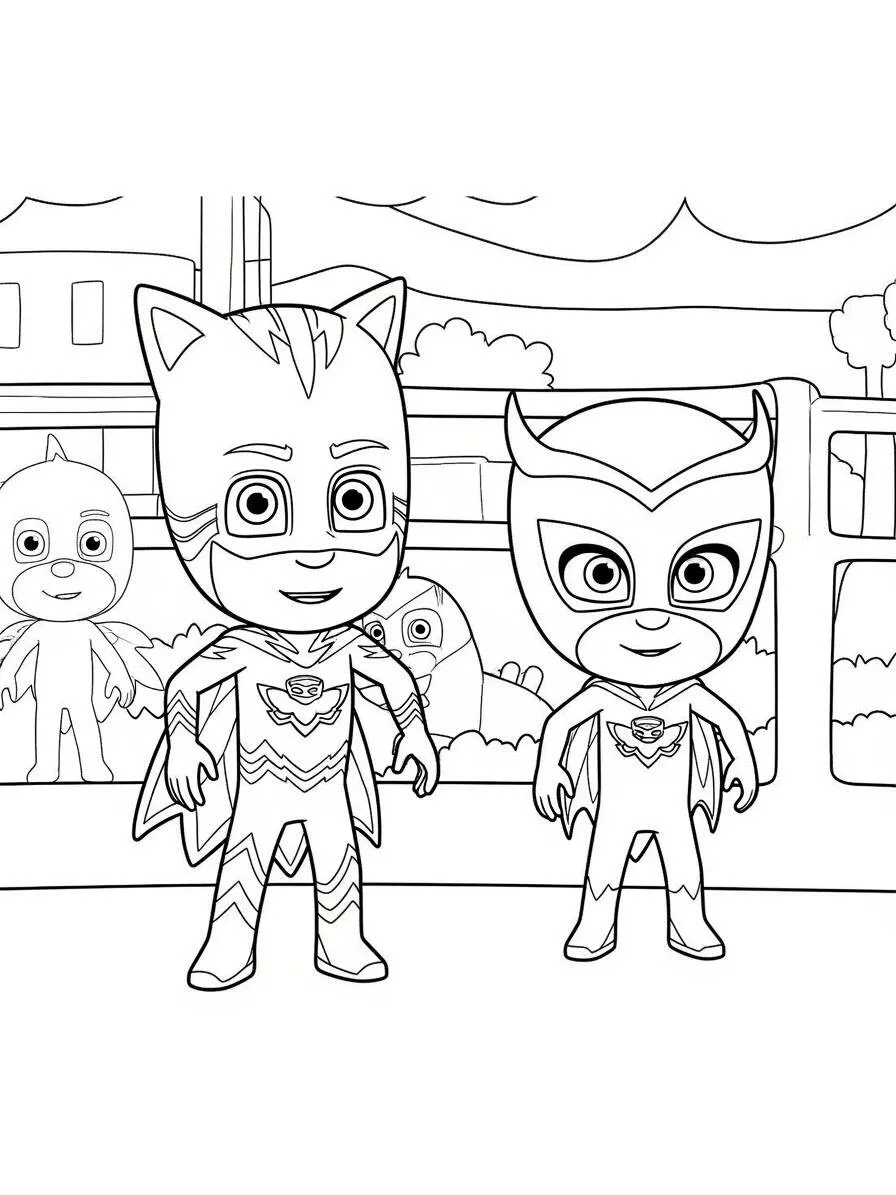 Desenho de PJ Masks Catboy e Owlette para Colorir