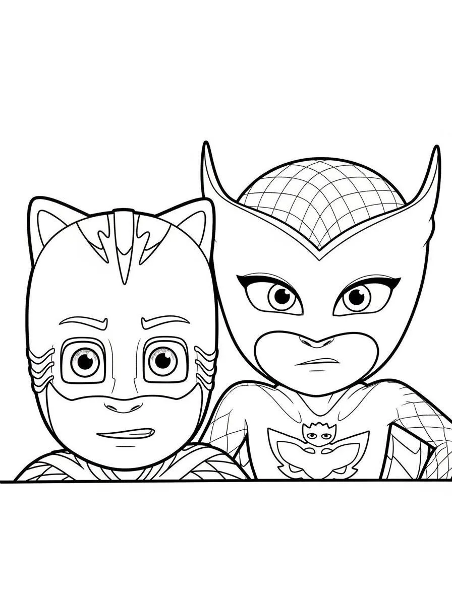 Desenho de PJ Masks Catboy e Owlette para Colorir