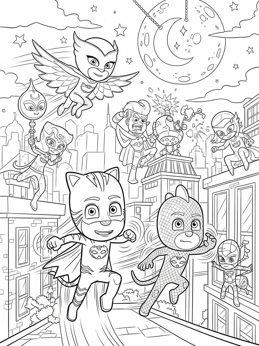 PJ Masks Super Heroes in Action Coloring Page