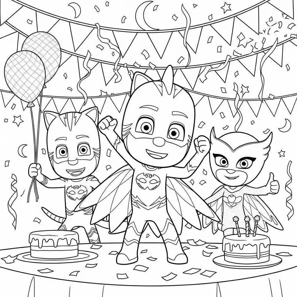 PJ Masks Birthday Party Coloring Page