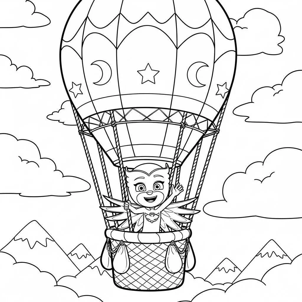 PJ Masks Catboy in a Hot Air Balloon Coloring Page