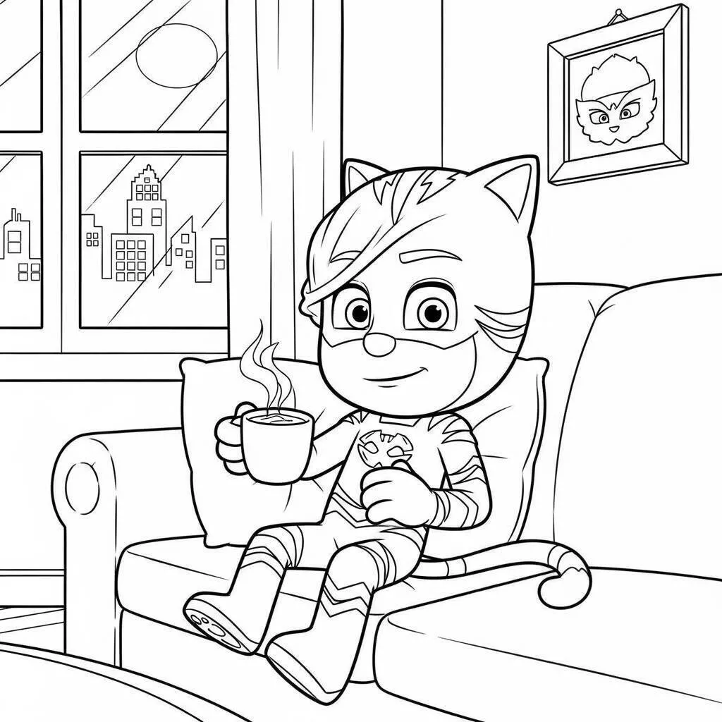 PJ Masks Catboy Relaxing at Home Coloring Page
