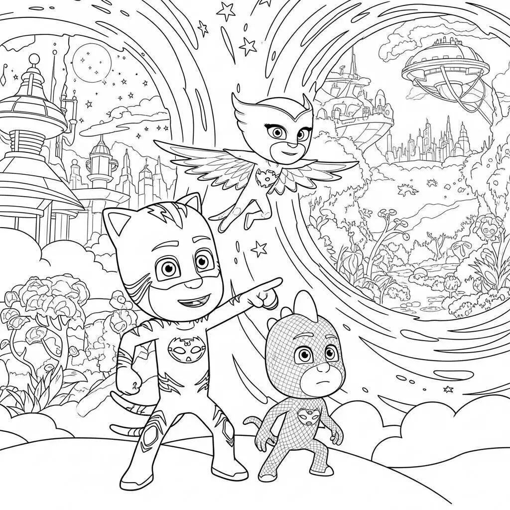 PJ Masks Catboy and Owlette Coloring Page