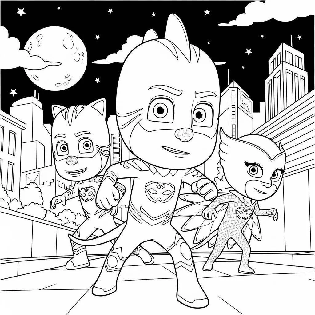 PJ Masks Catboy, Gekko and Owlette Coloring Page