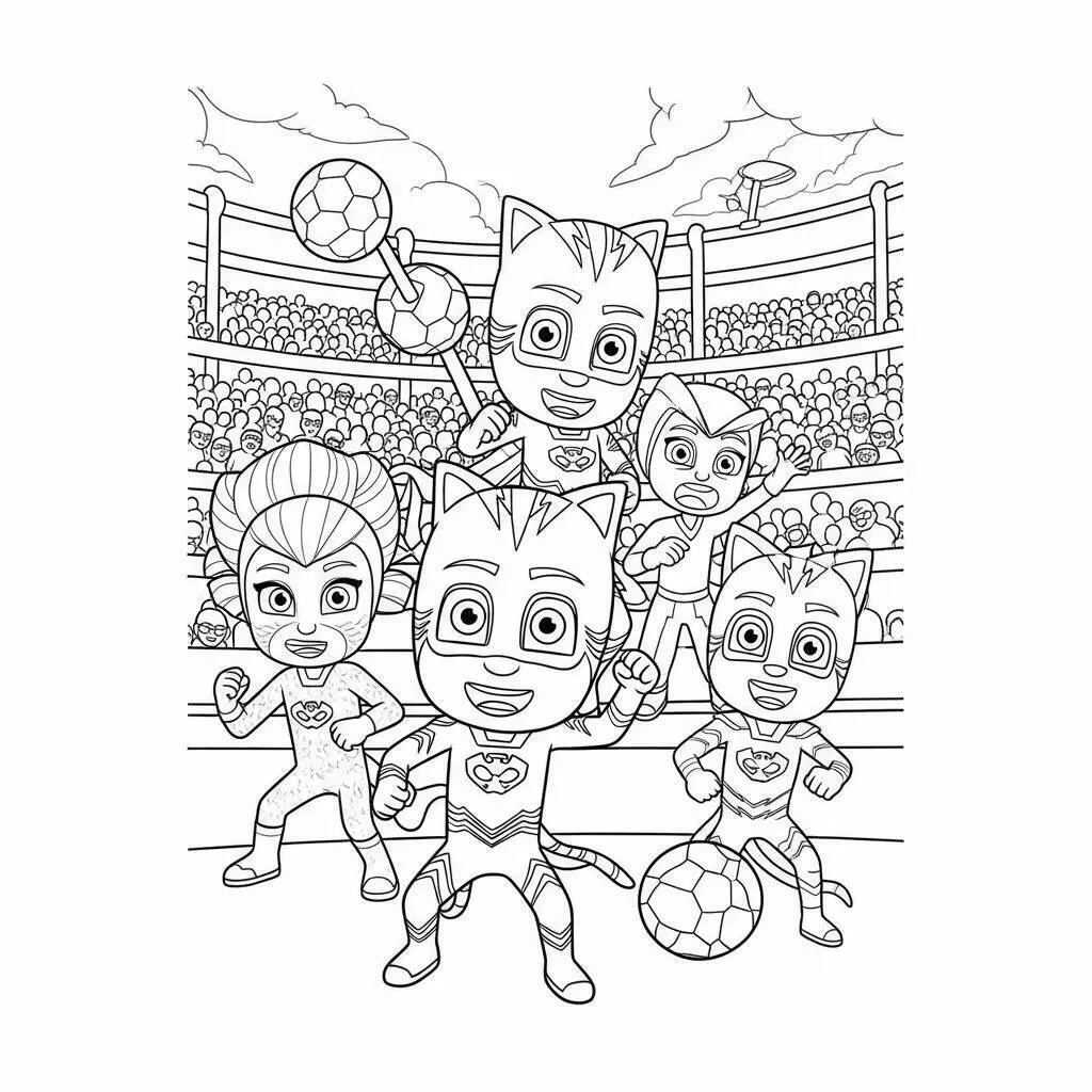 PJ Masks in Football Game Coloring Page