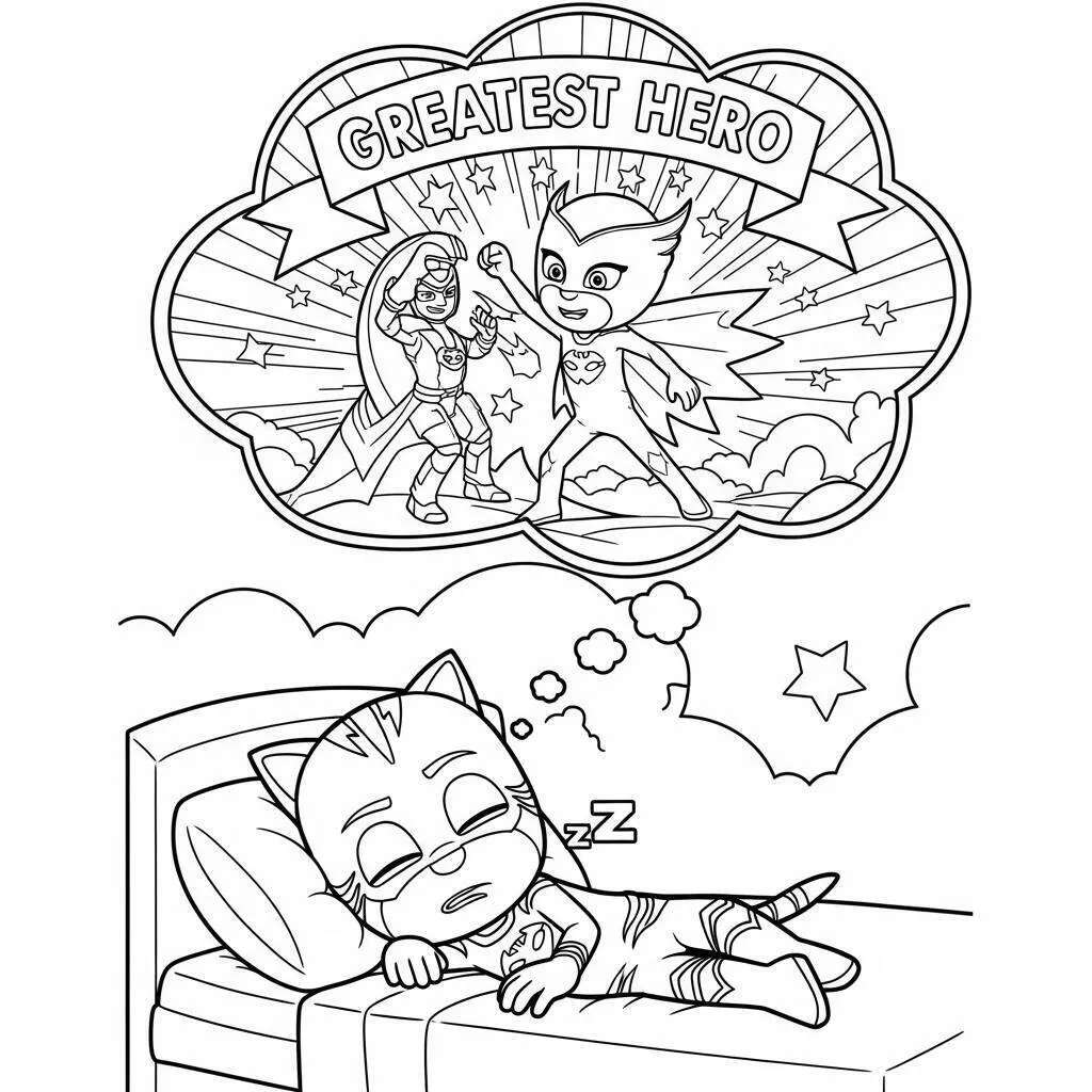 PJ Masks Catboy Dreaming of the Greatest Hero Coloring Page