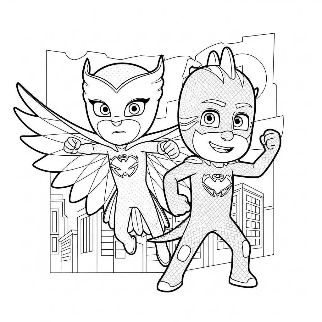 PJ Masks Owlette and Catboy Coloring Page