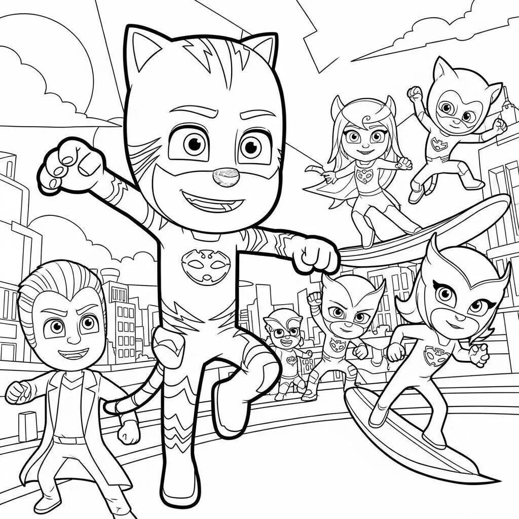 PJ Masks Catboy and Friends Coloring Page