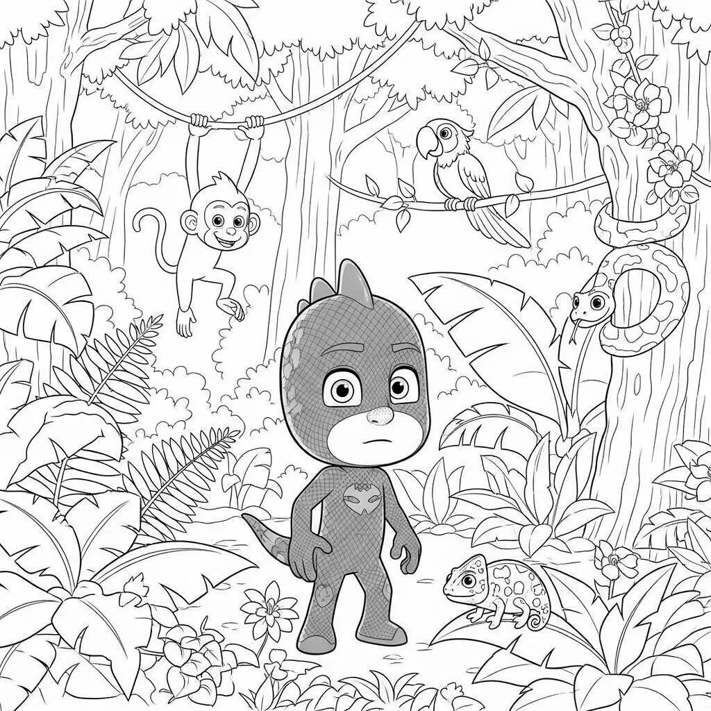 PJ Masks Gekko in the Forest Coloring Page