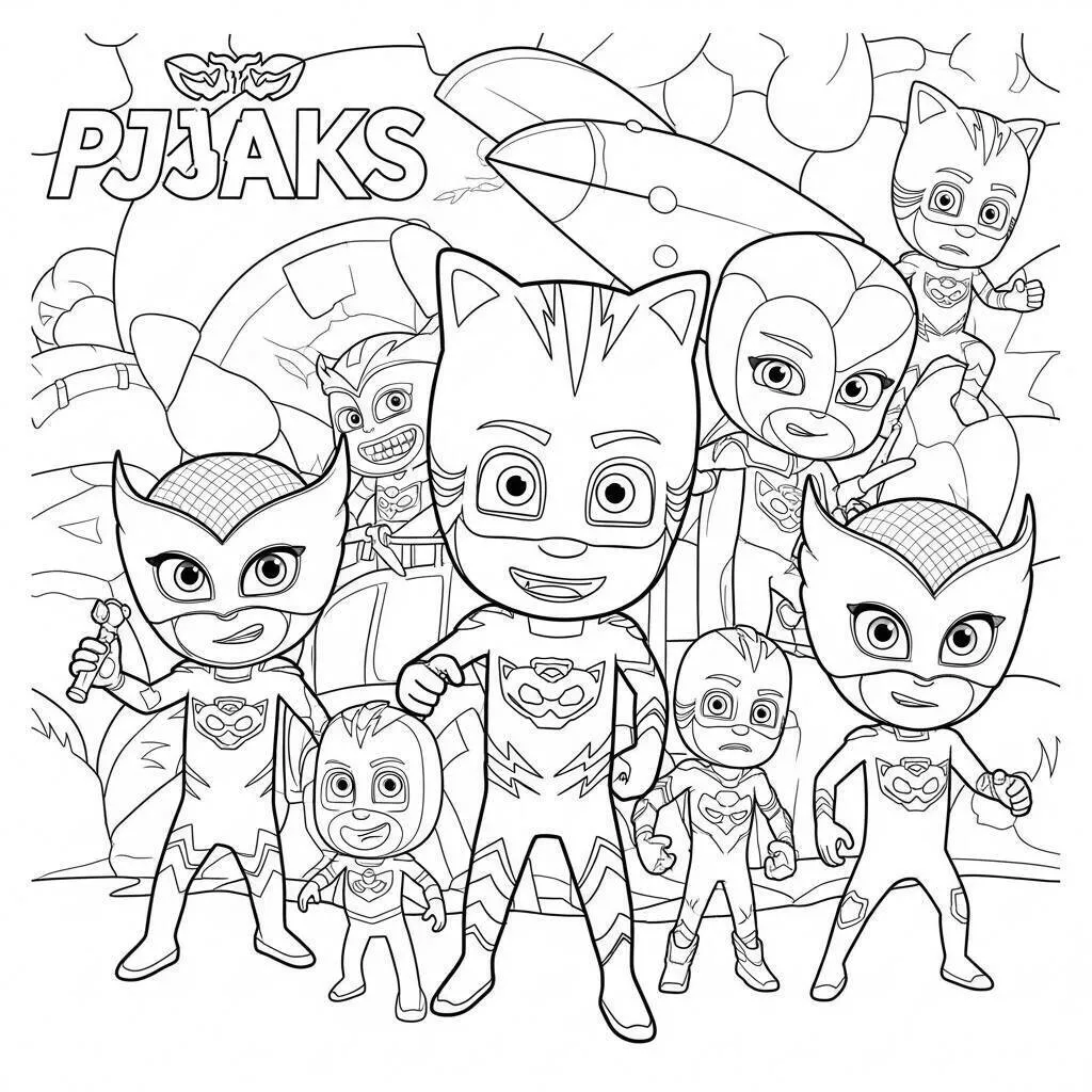 PJ Masks Group of Heroes Coloring Page