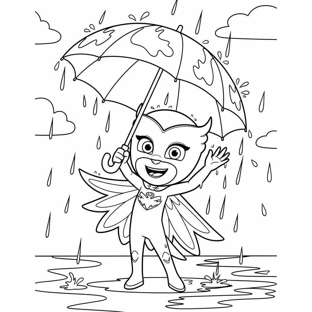 PJ Masks Owlette with Umbrella Coloring Page