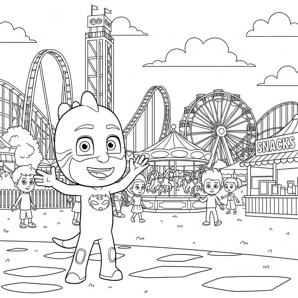 PJ Masks Catboy in the Amusement Park Coloring Page