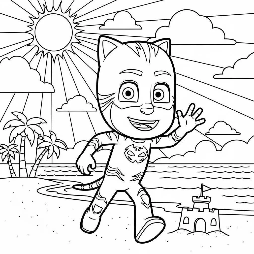 PJ Masks Catboy on the Beach Coloring Page