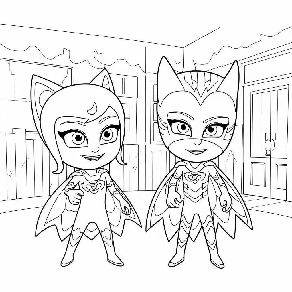Desenho de PJ Masks Luna Girl e Owlette para Colorir