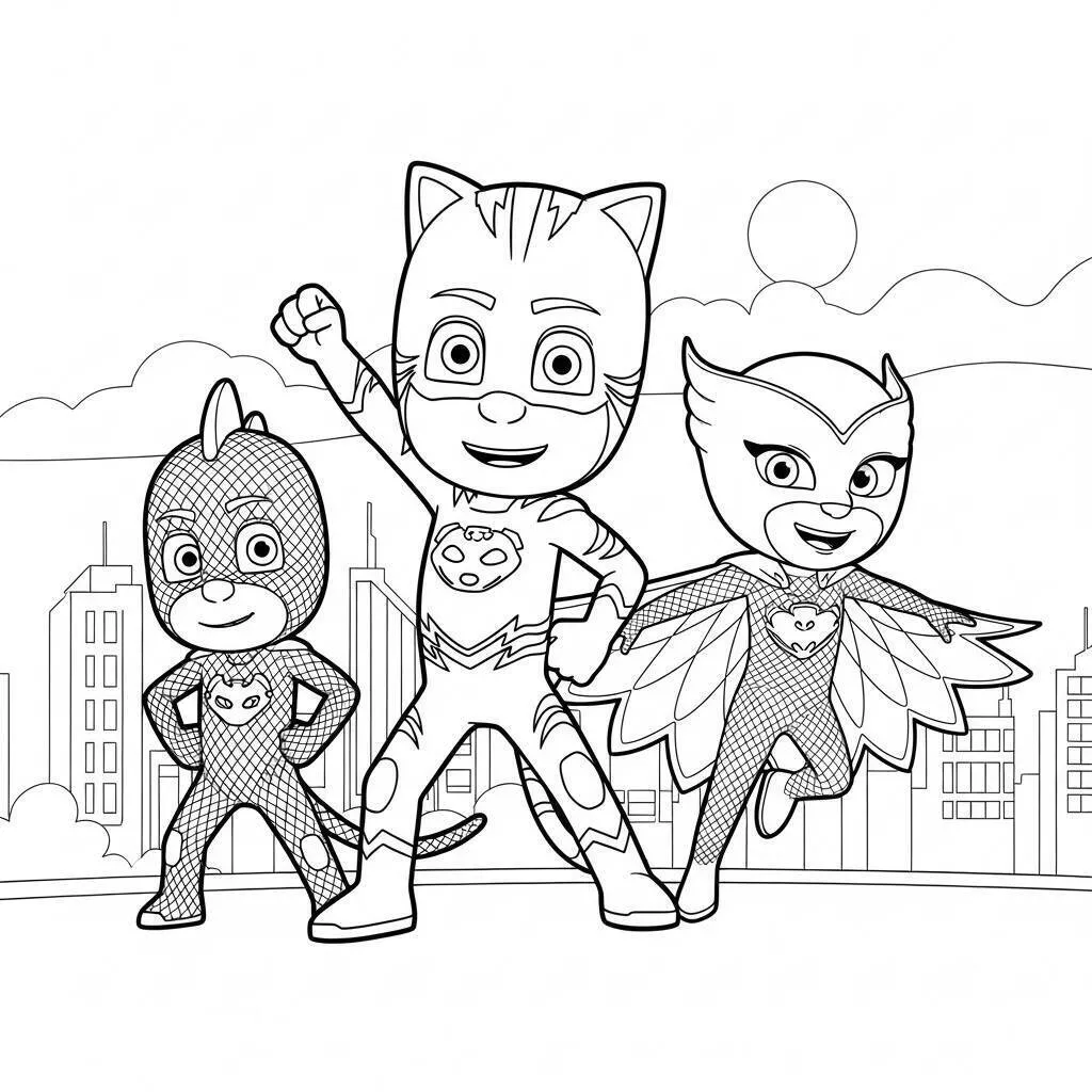 Desenho de PJ Masks Catboy, Gekko e Owlette para Colorir