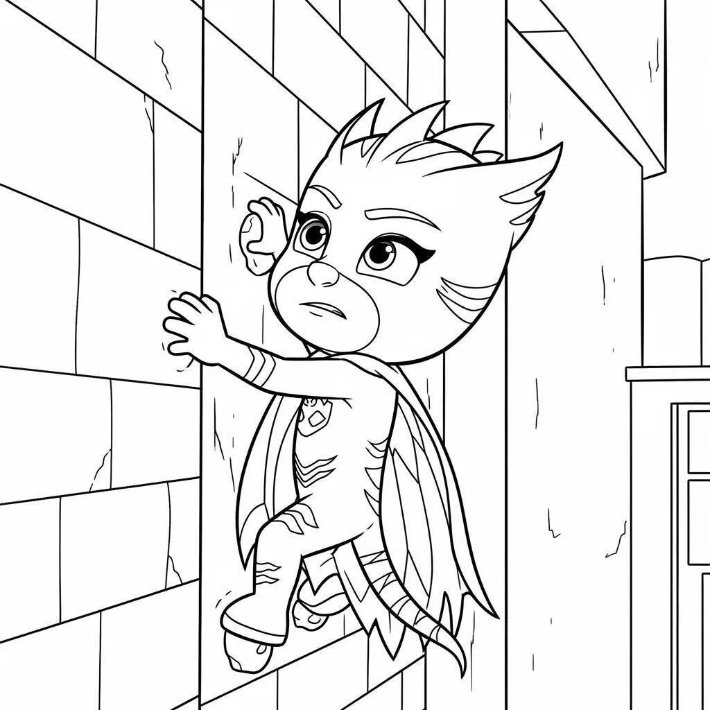 Desenho de PJ Masks Catgirl Escalando para Colorir