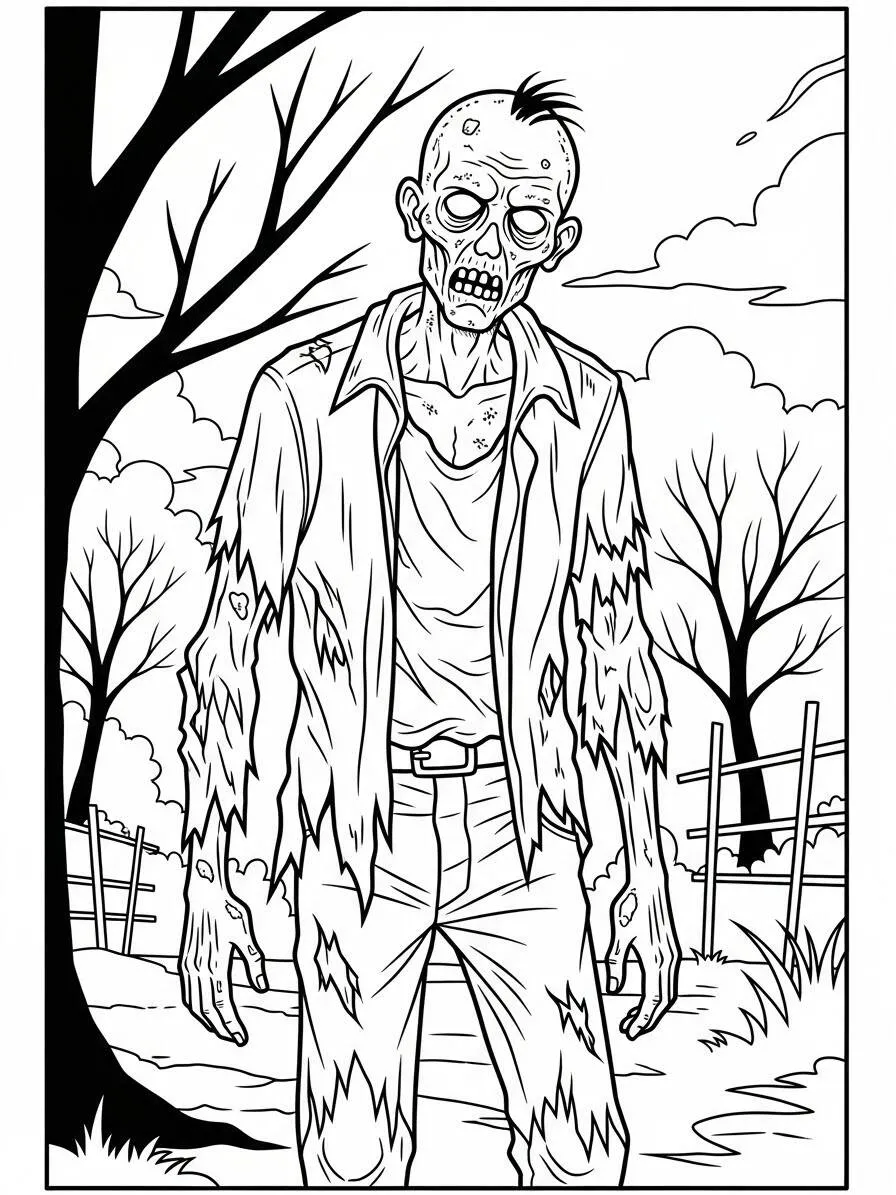 Coloriage Zombie effrayant avec des vêtements déchirés