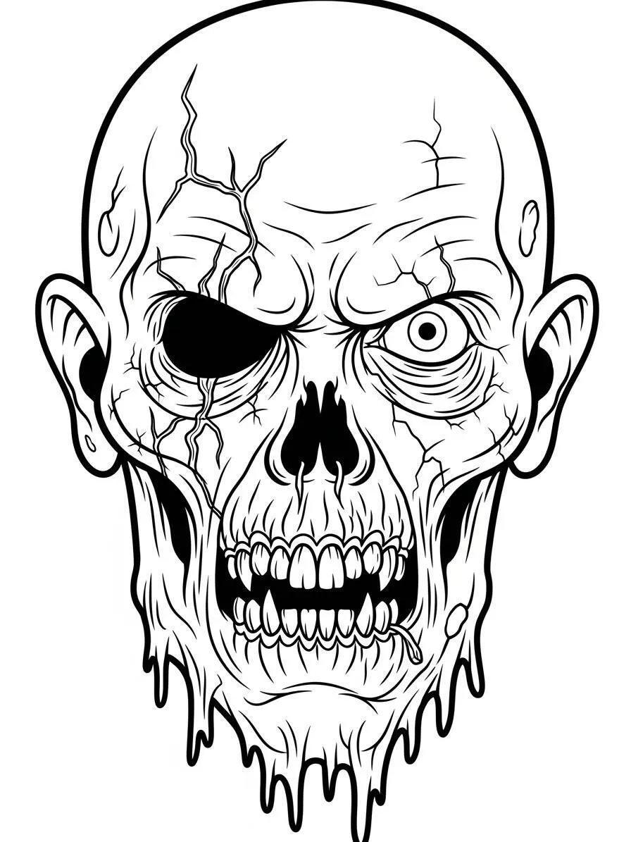 Dibujo para colorear de zombie aterrador con ojo de cristal