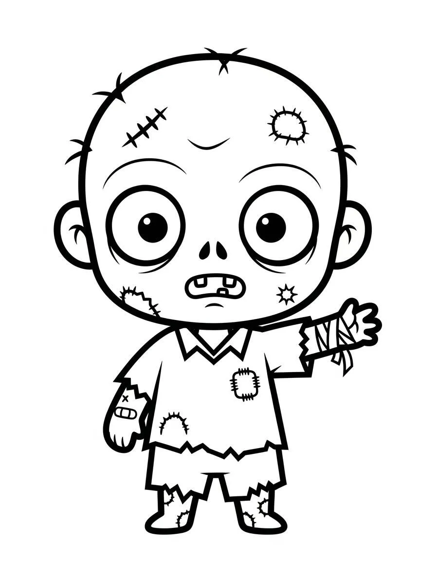 Coloriage Zombie pour enfants avec des vêtements déchirés