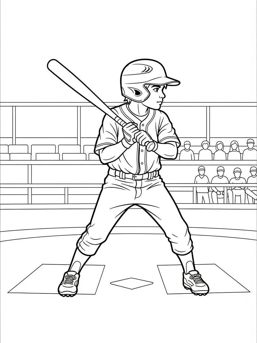 Niño de béisbol golpeando un bate Dibujo para colorear