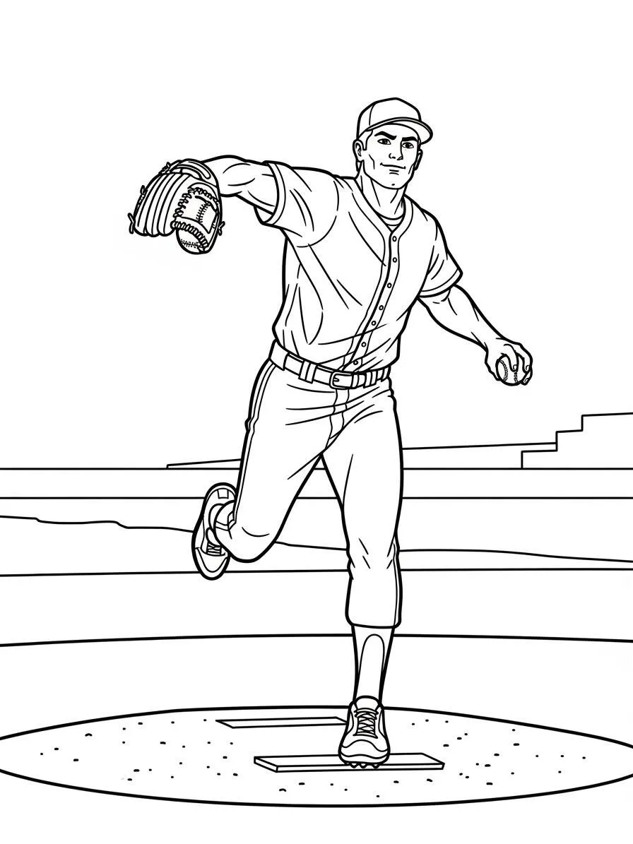 Jugador de béisbol lanzando la pelota para colorear