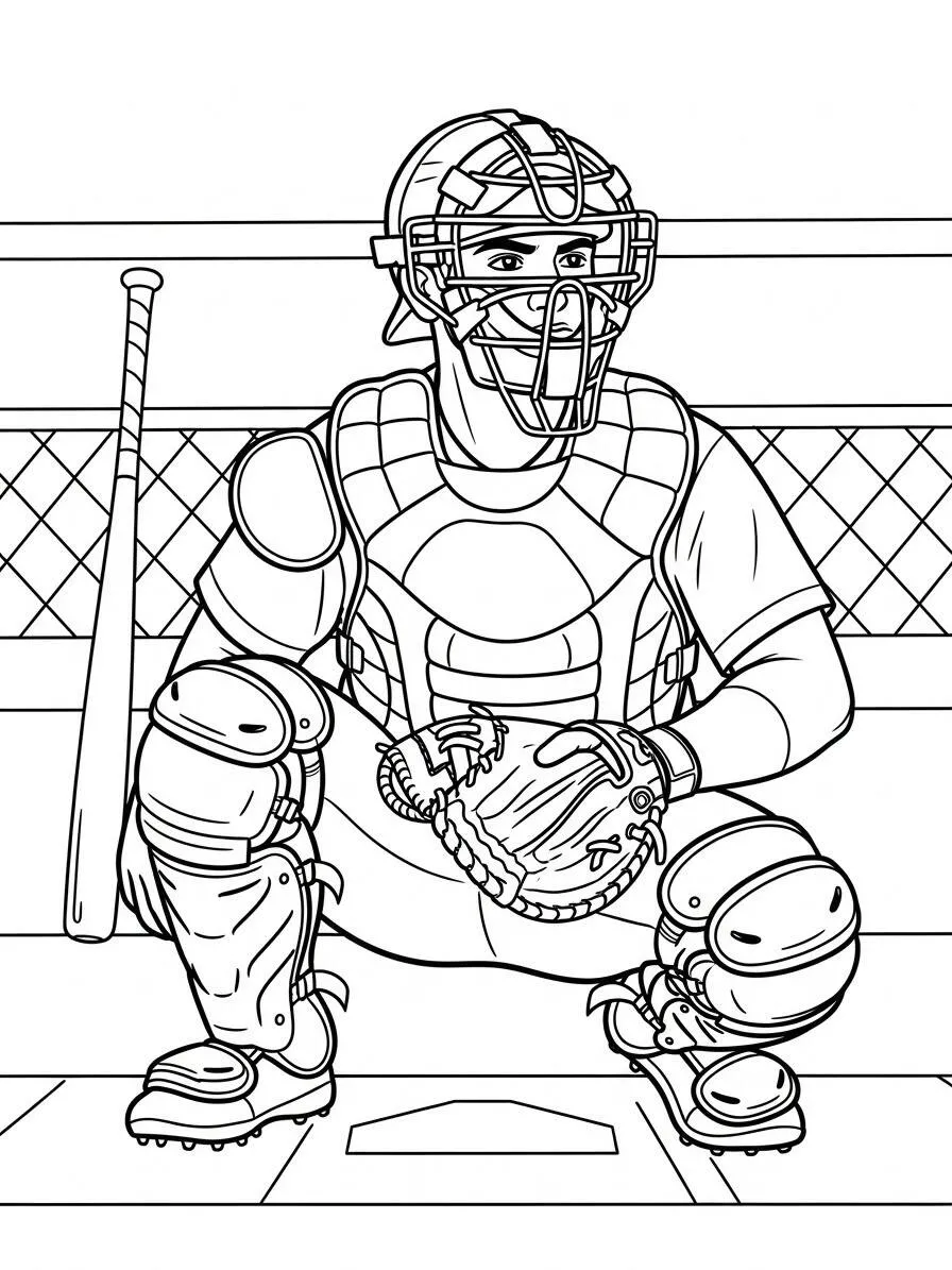 Receptor de béisbol listo para colorear