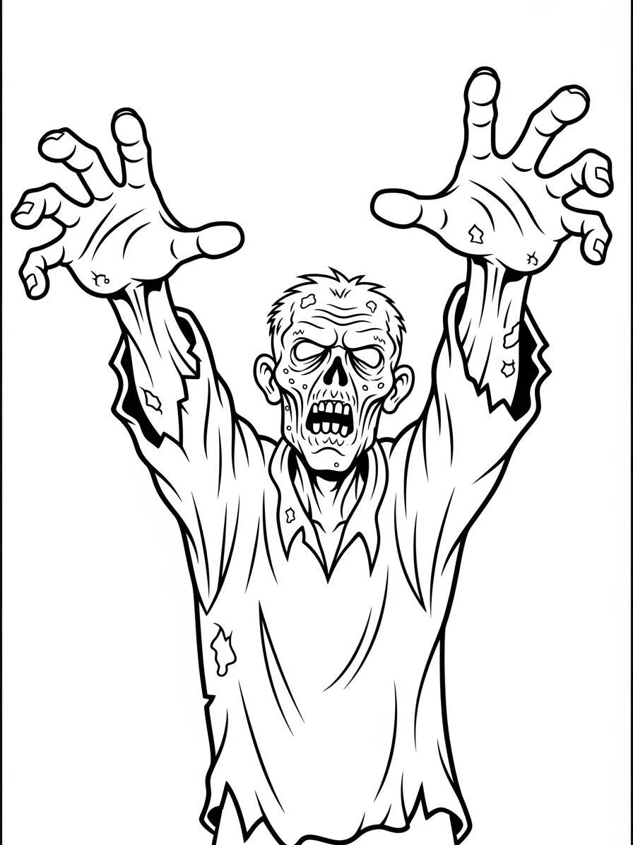Dibujo para colorear de zombie aterrador con los brazos abiertos