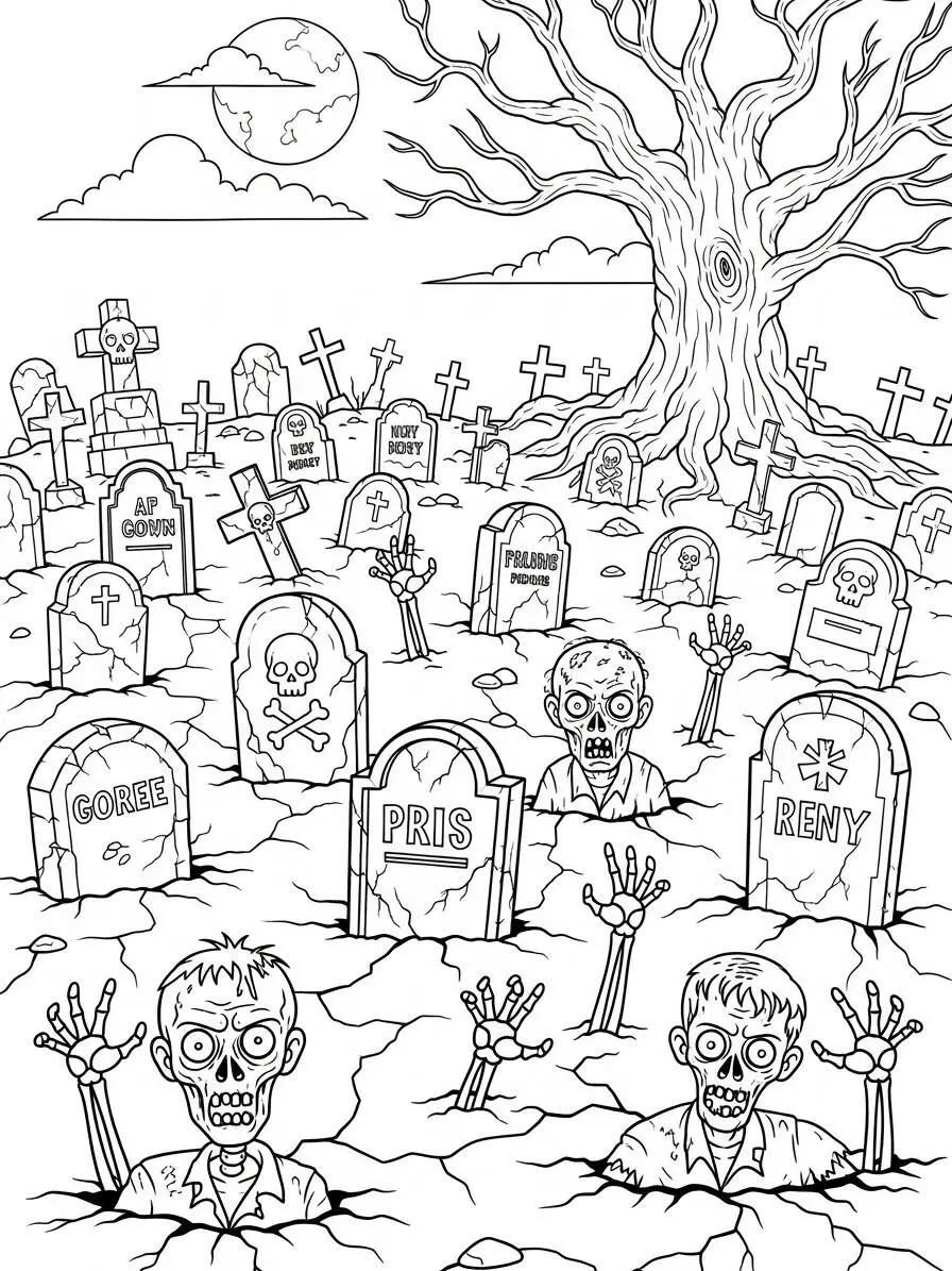 Zombie saliendo de la tumba para colorear