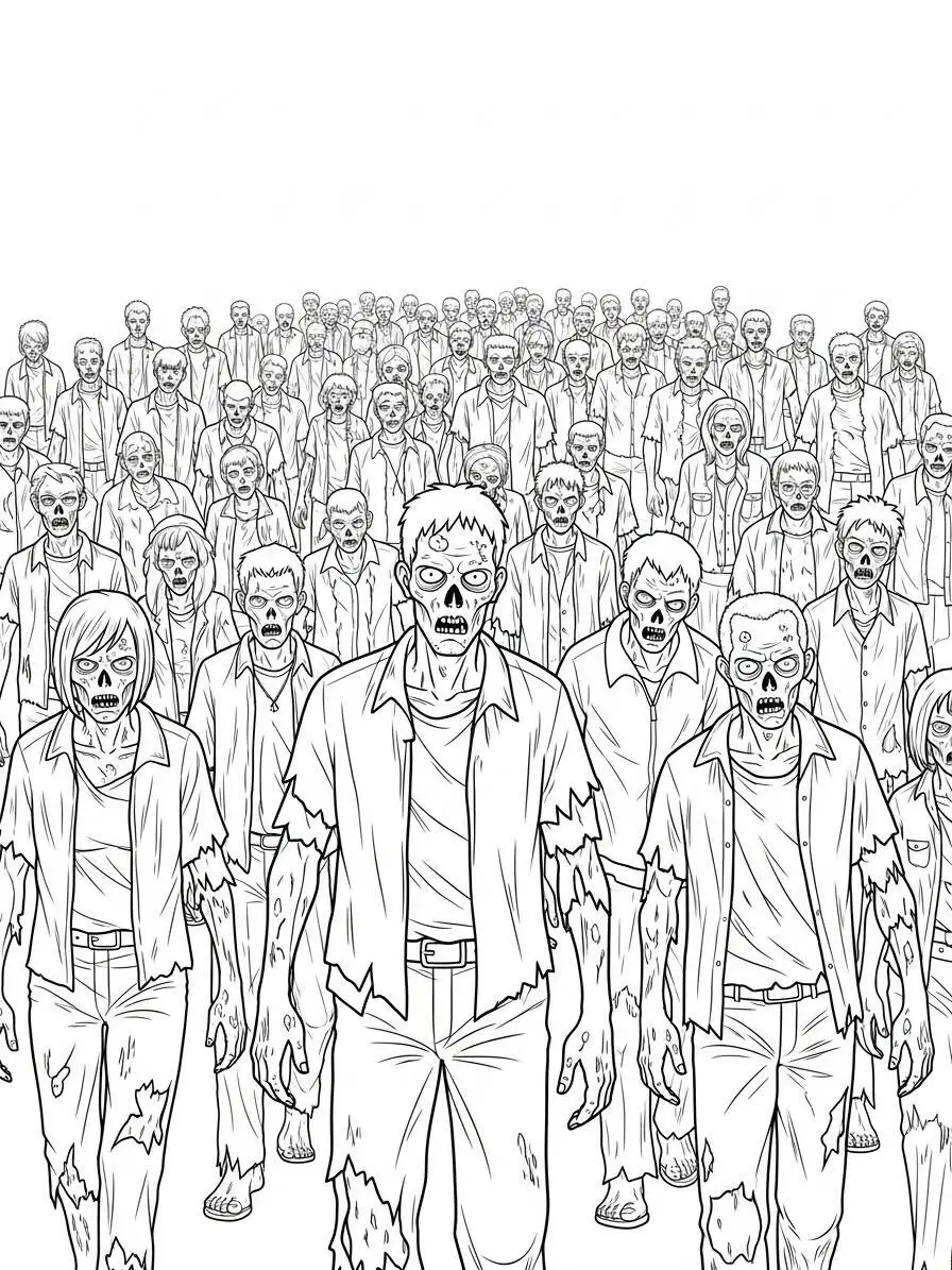 Dibujo para colorear de zombies grupales