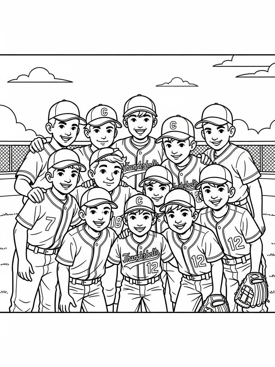 Página para colorear del equipo de jugadores de béisbol