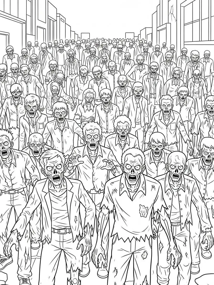 Zombis en una multitud Dibujo para colorear