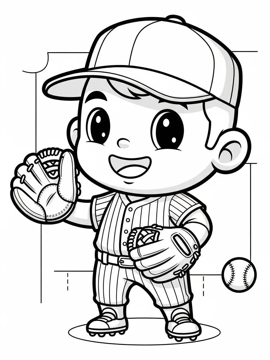 Niño de béisbol con guante Página para colorear