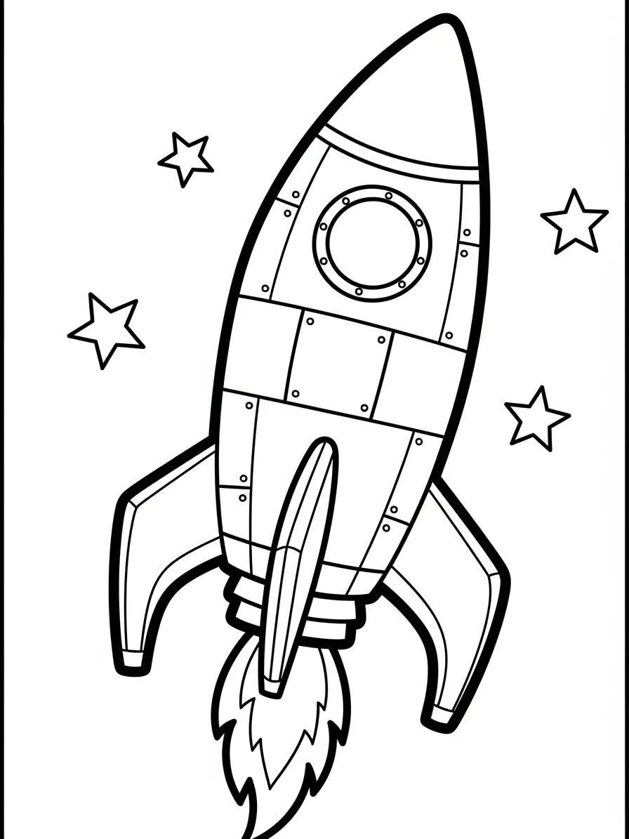 Dibujo para colorear de cohetes espaciales con estrellas