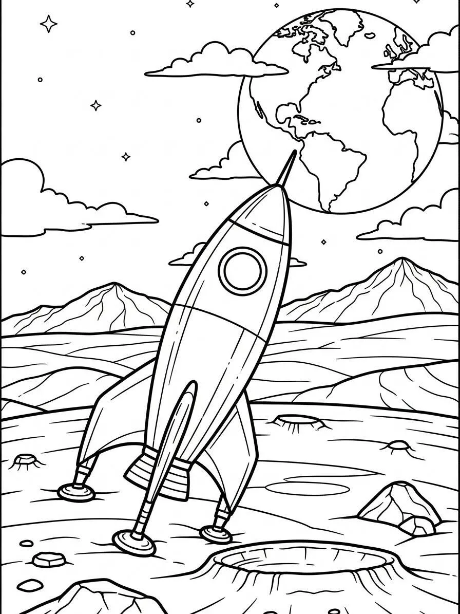 Cohet en la superficie lunar Dibujo para colorear