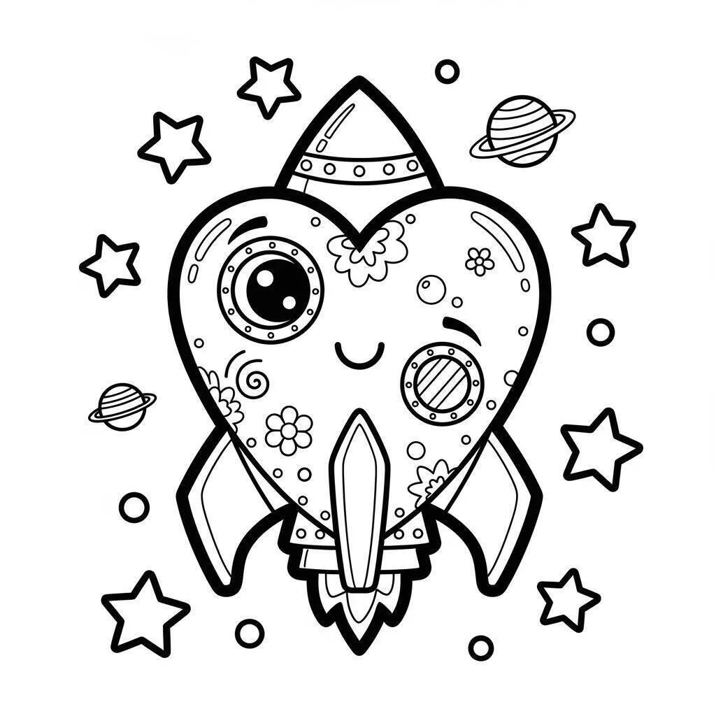 Dibujo de Cohete Kawaii con Estrellas para colorear
