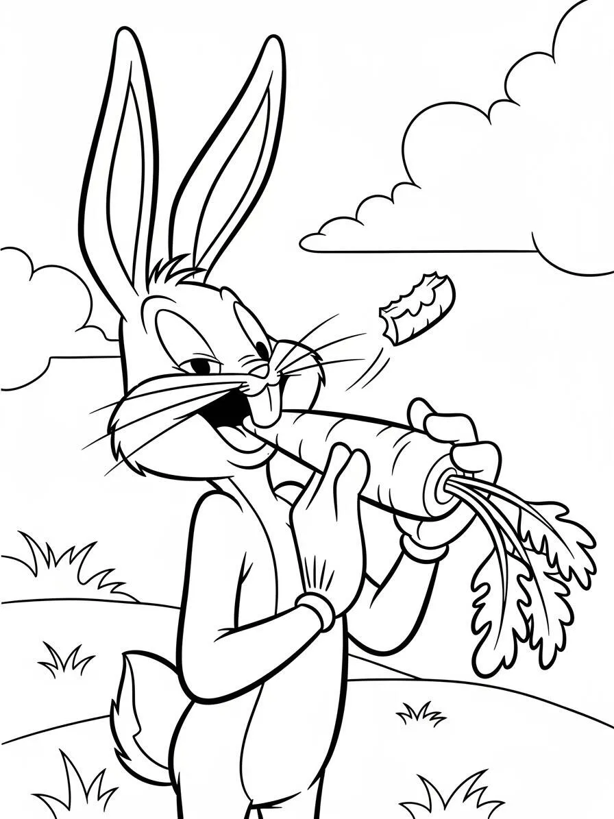 Dibujo de looney tunes Bugs Bunny con Zanahoria para colorear