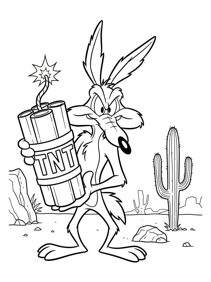Desenho de Looney Tunes Eufrazino Coiote com TNT para Colorir