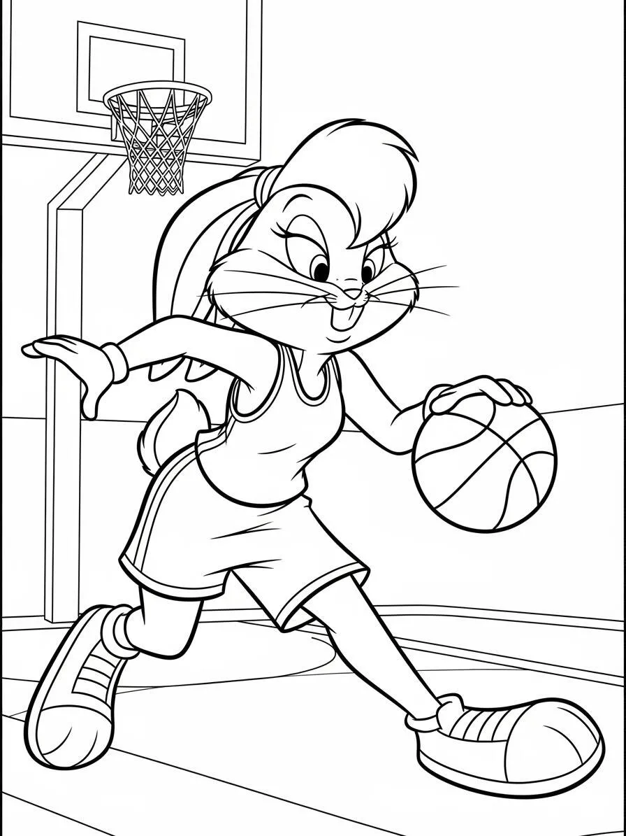Desenho de Looney Tunes Lola Bunny Jogando Basquete para Colorir