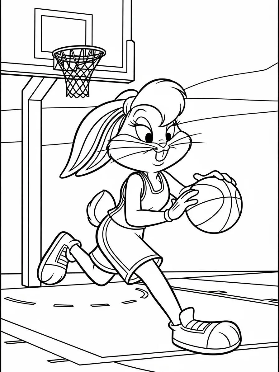 Desenho de Looney Tunes Lola Bunny Jogando Basquete para Colorir