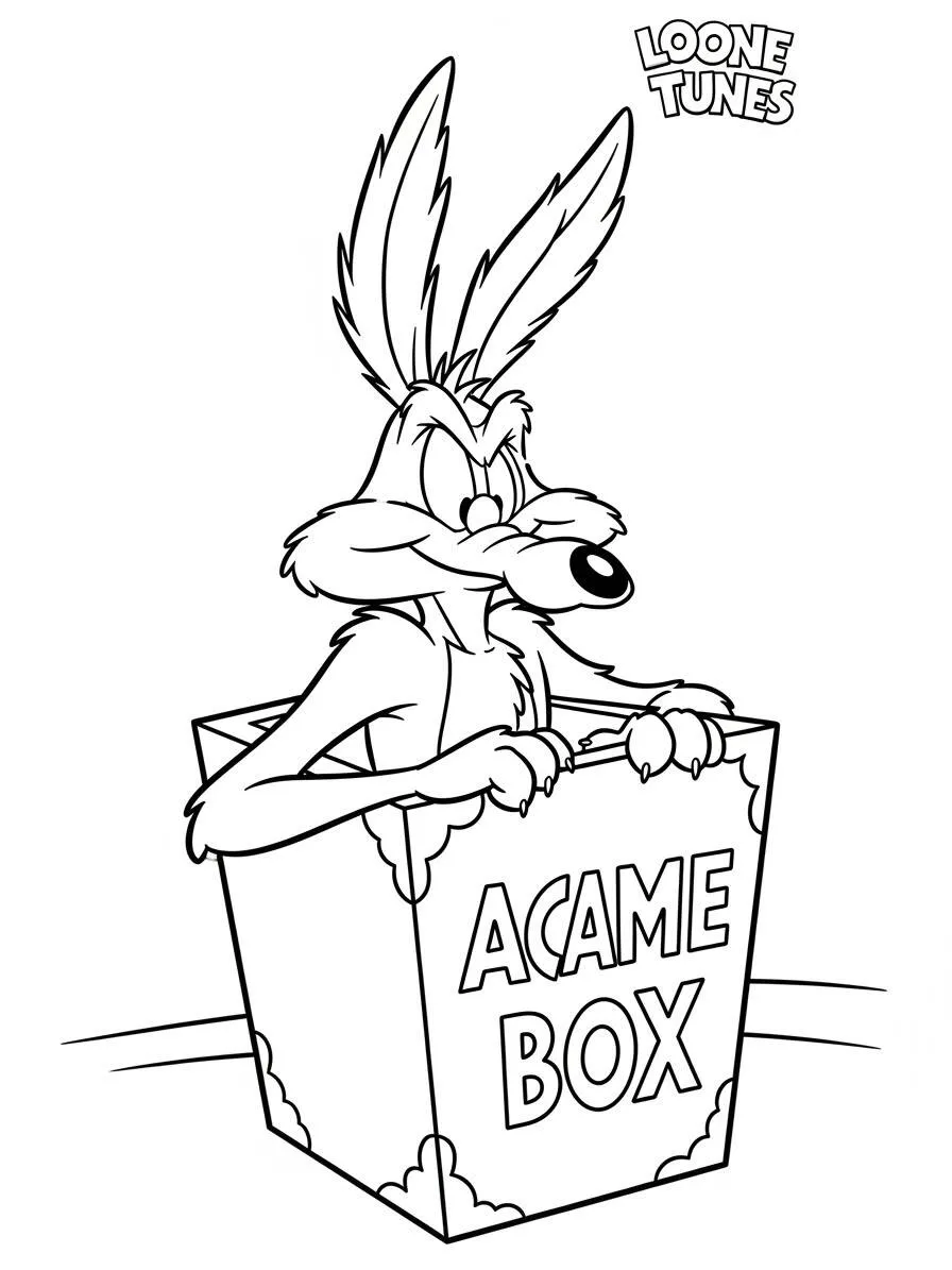 Desenho de Looney Tunes Papa Léguas na Caixa ACME para Colorir
