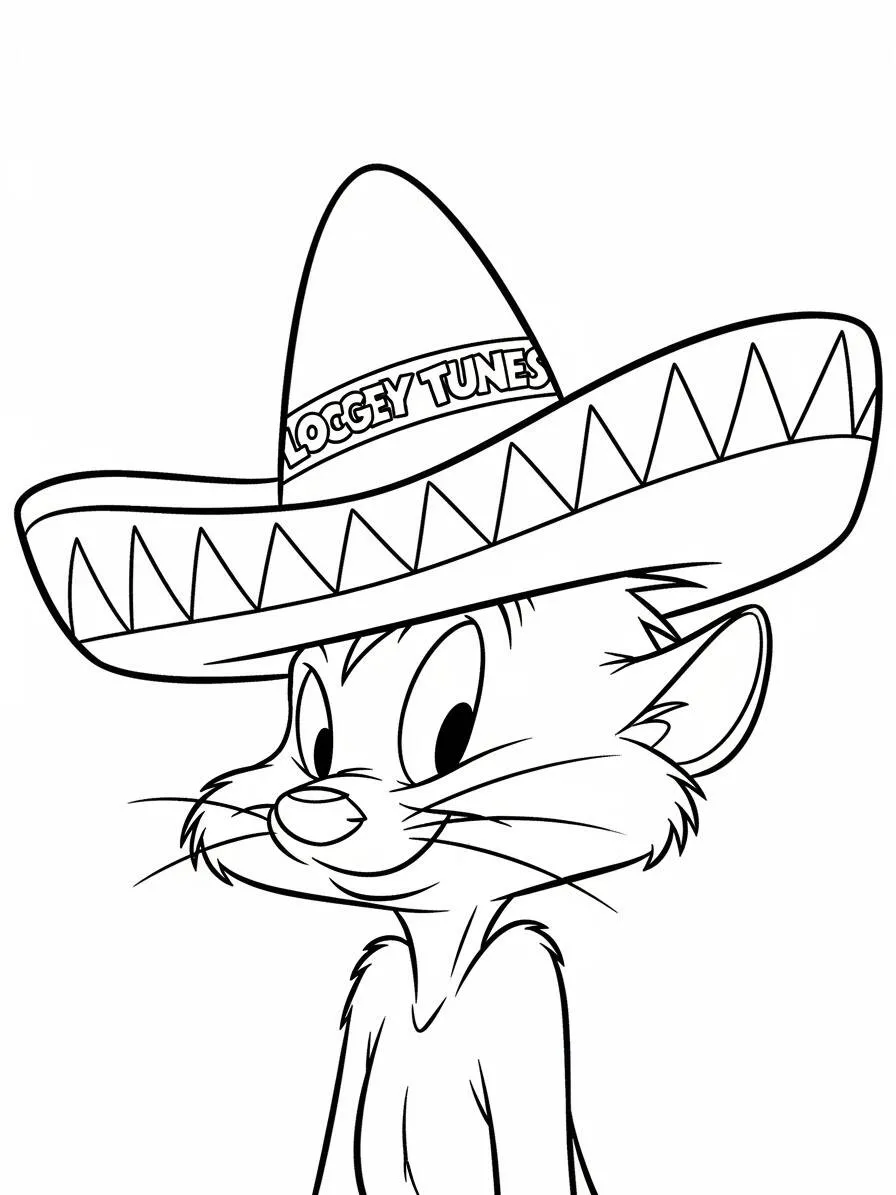 Desenho de Looney Tunes Frajola com Chapéu de Sombrero para Colorir