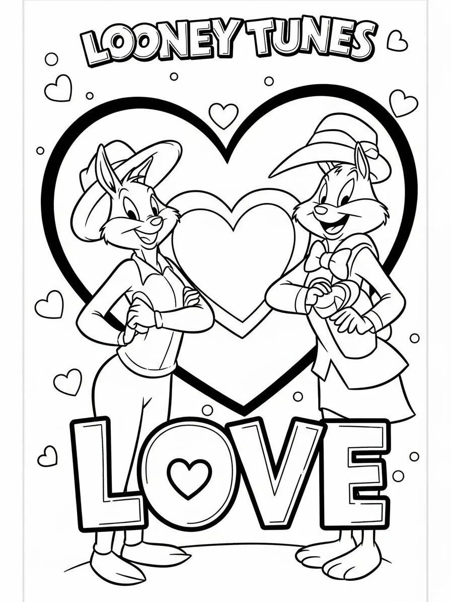 Desenho de Looney Tunes Pernalonga e Lola Bunny para Colorir