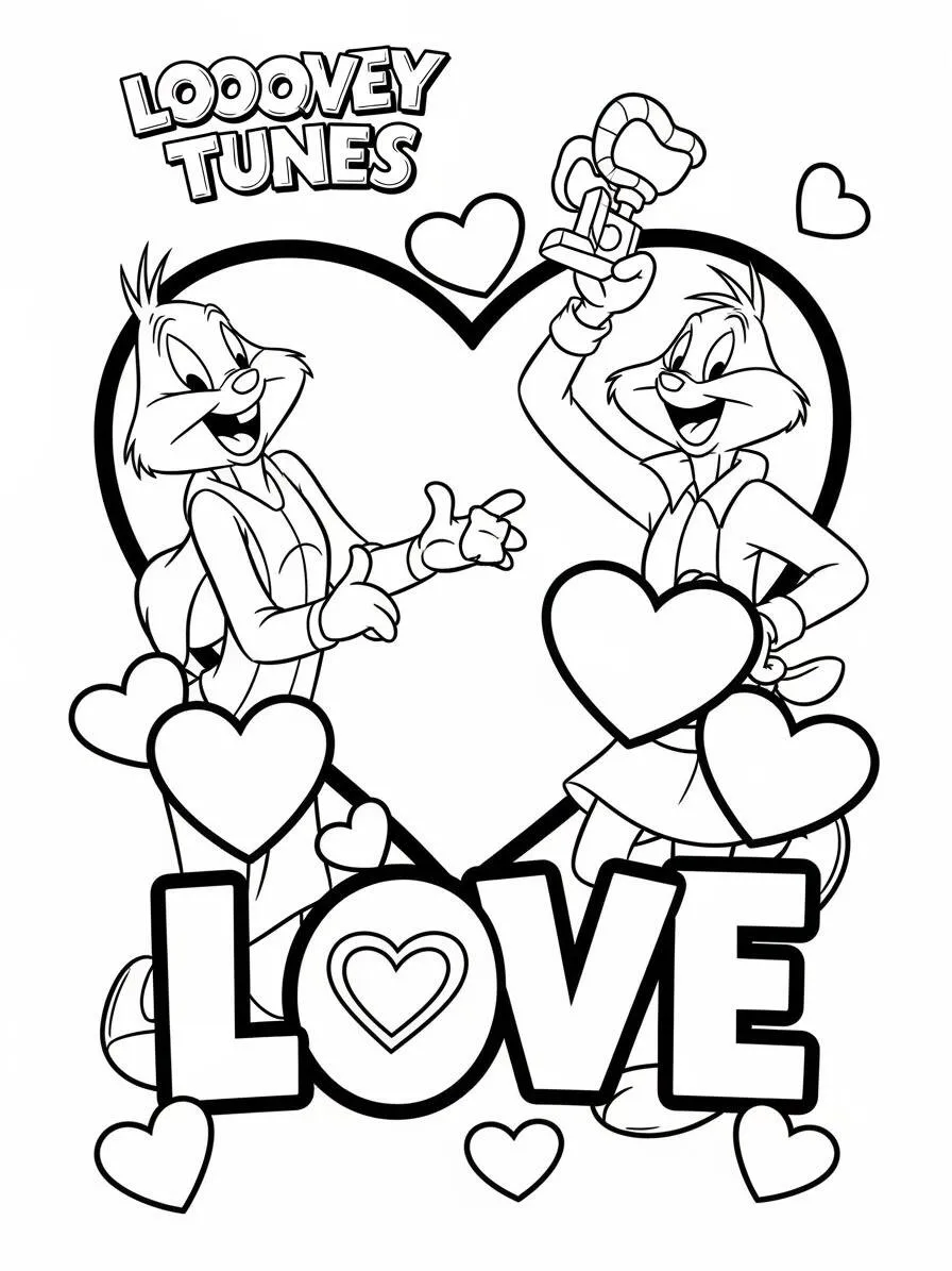 Desenho de Looney Tunes Pernalonga e Lola Bunny para Colorir