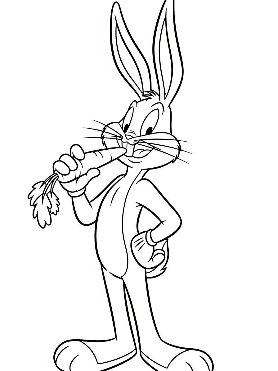 Desenho de Looney Tunes Pernalonga com Cenoura para Colorir