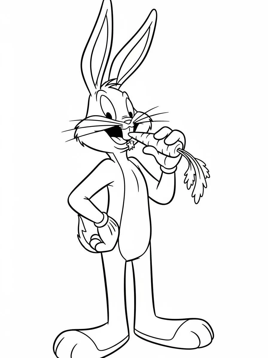 Desenho de Looney Tunes Pernalonga com Cenoura para Colorir